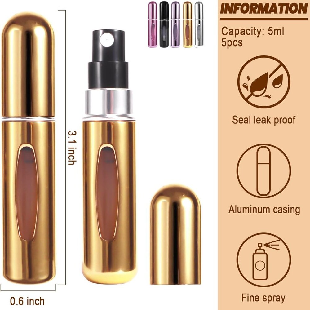 Portable Mini Refillable Perfume Atomizer Bottles – 5ml Travel Set (5 Colors) - Picture 9 of 10